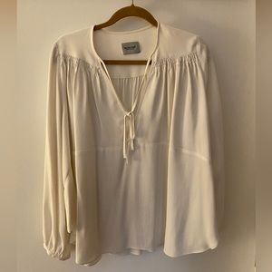 Rachel comey cream blouse with tie neck detail and flouncy sleeves